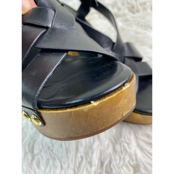 Coach Adessa Women's 9B Black Wooden Block Heel Peep Toe Sandals - Picture 2 of 10